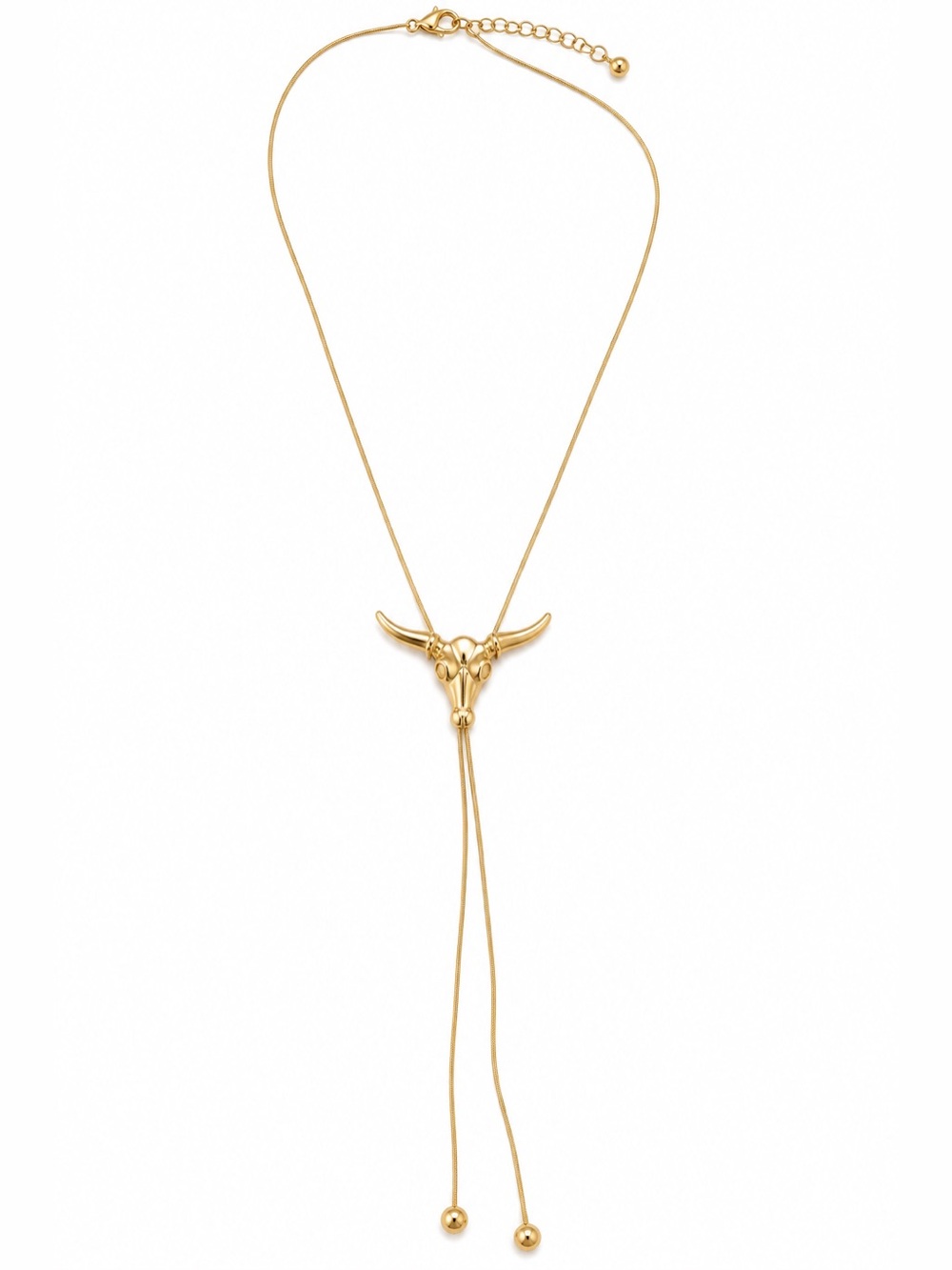 Gold Tone Longhorn Bull Head Lariat Bolo Necklace Western
